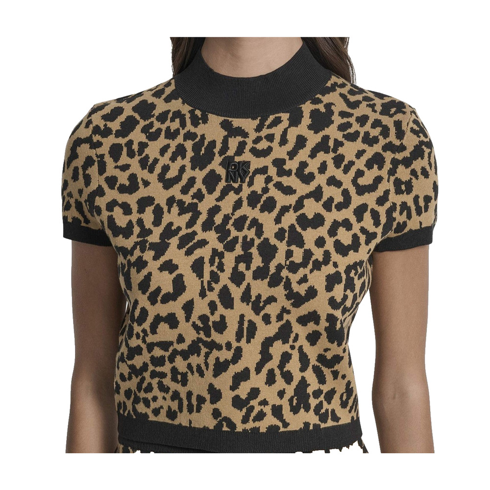 DKNY Jeans Leopard Print Knit Sweater Womens XL Tan Black Pullover